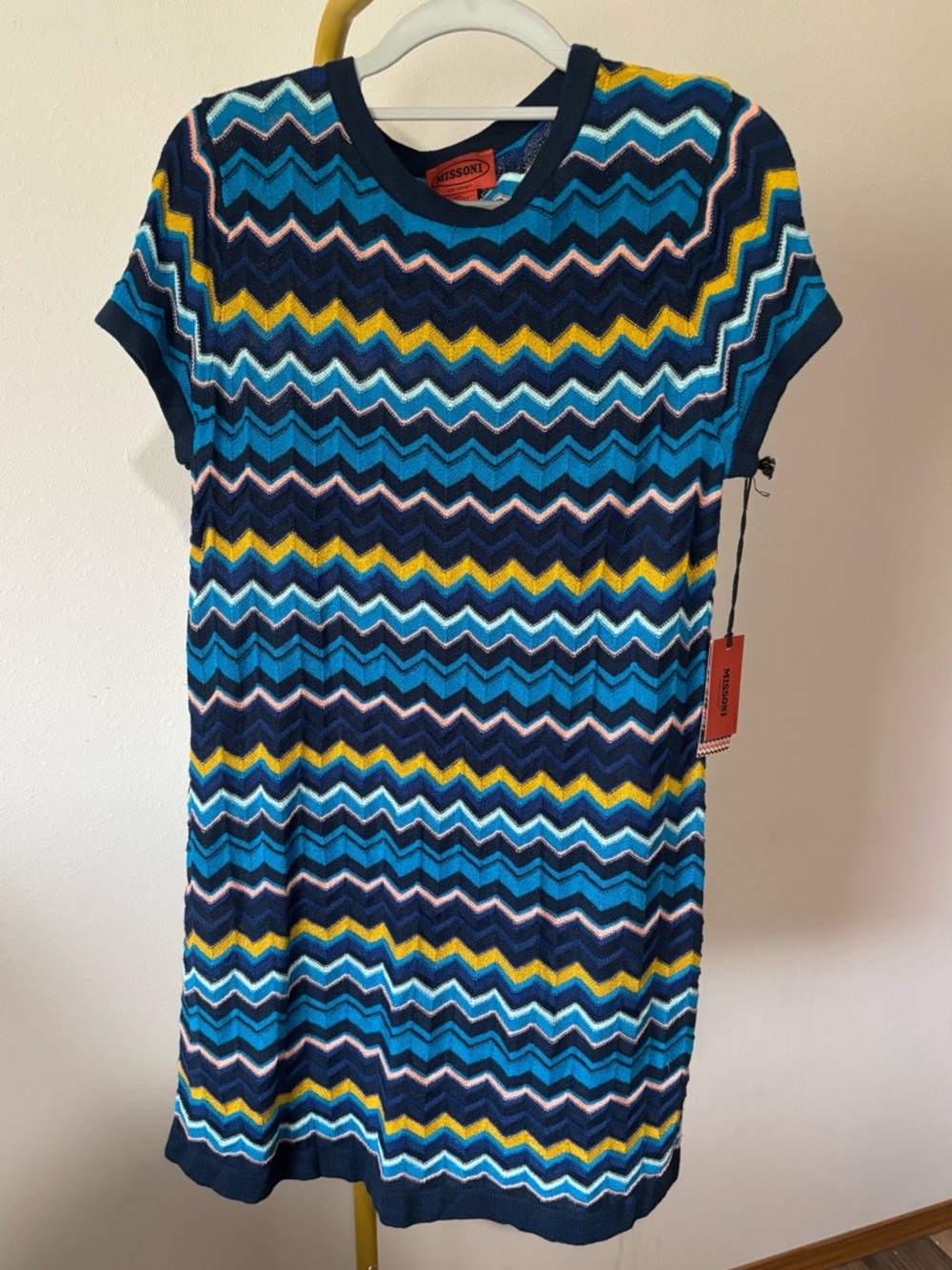 Missoni Chevron Knit Dress in Blue, Yellow, Navy